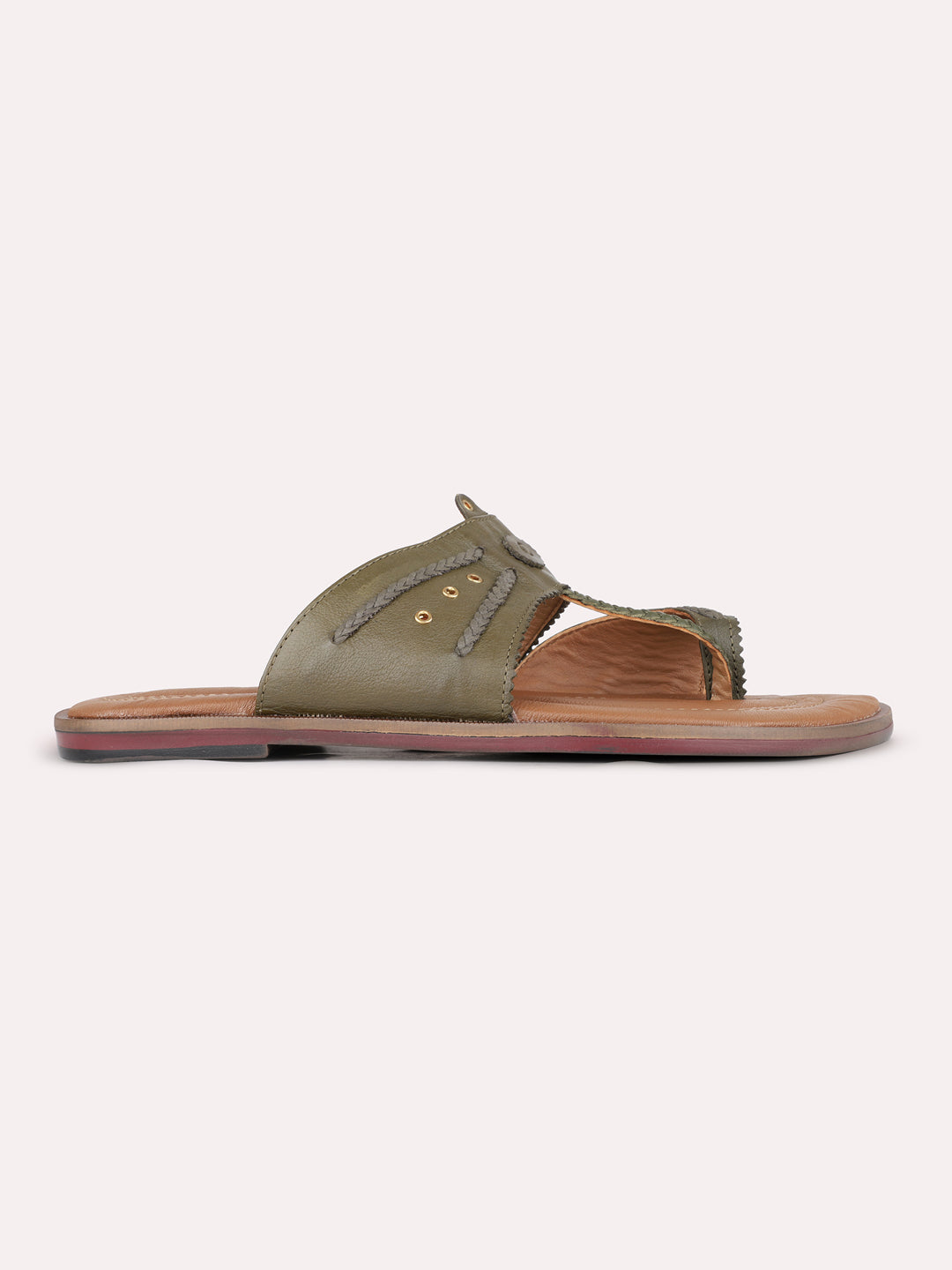 Mens Olive Casual Solid Round Toe Slip-On Flats