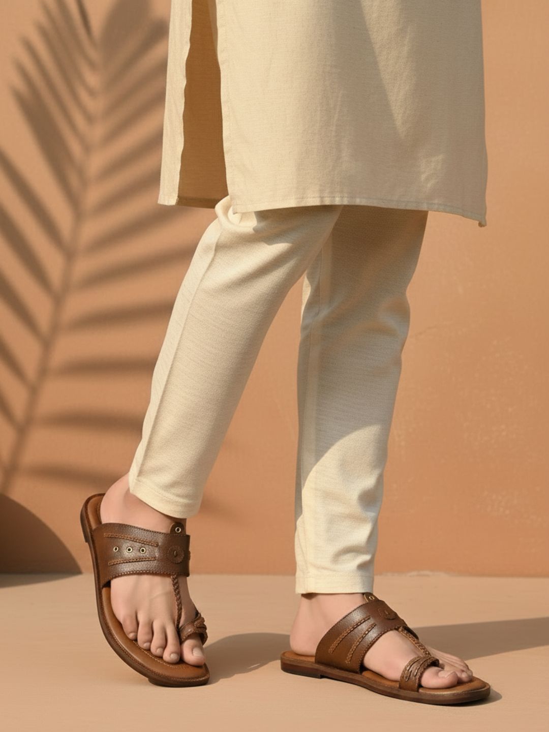 Mens Tan Casual Solid One Toe Slip-On Flats