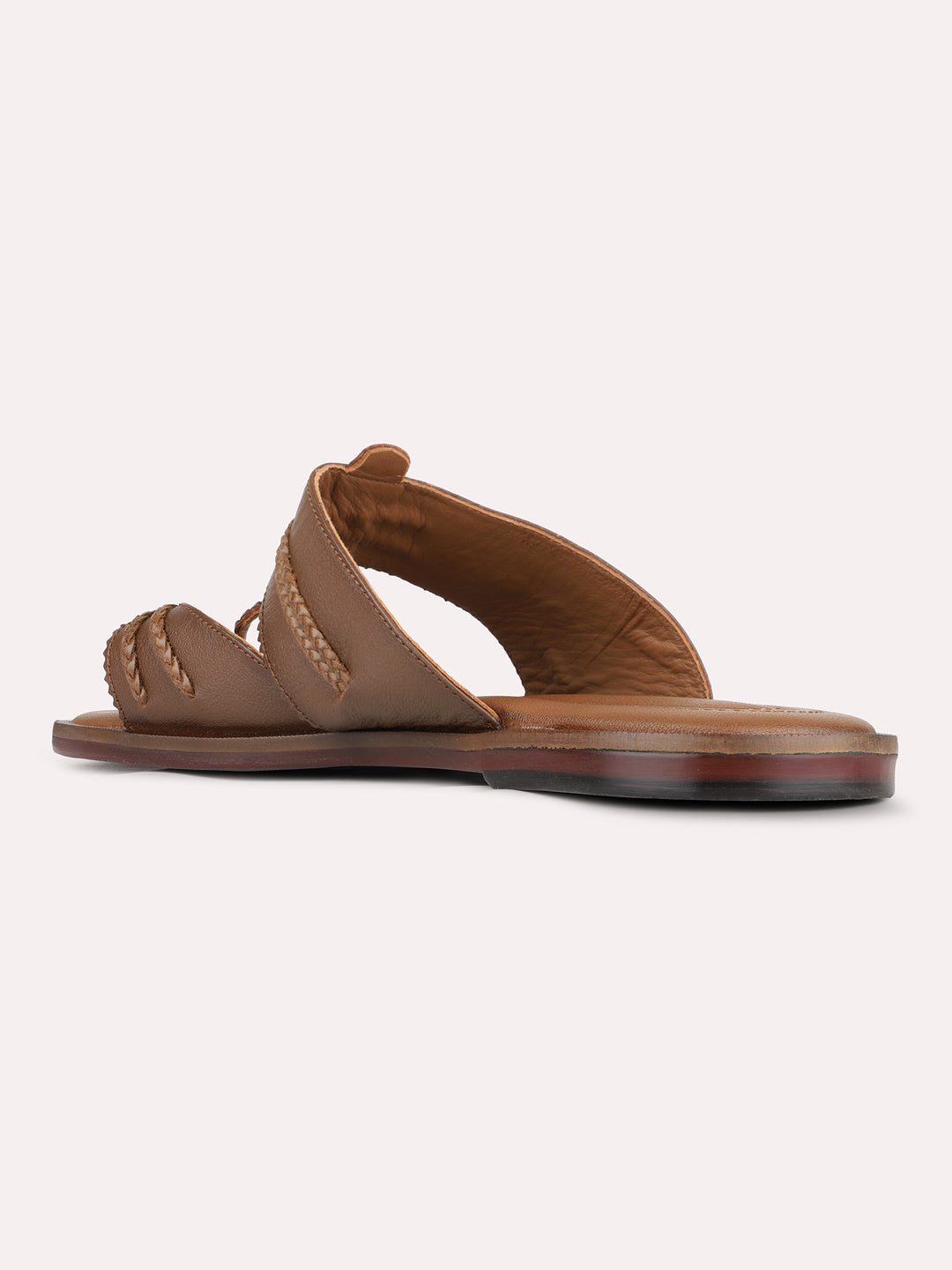 Mens Tan Casual Solid One Toe Slip-On Flats