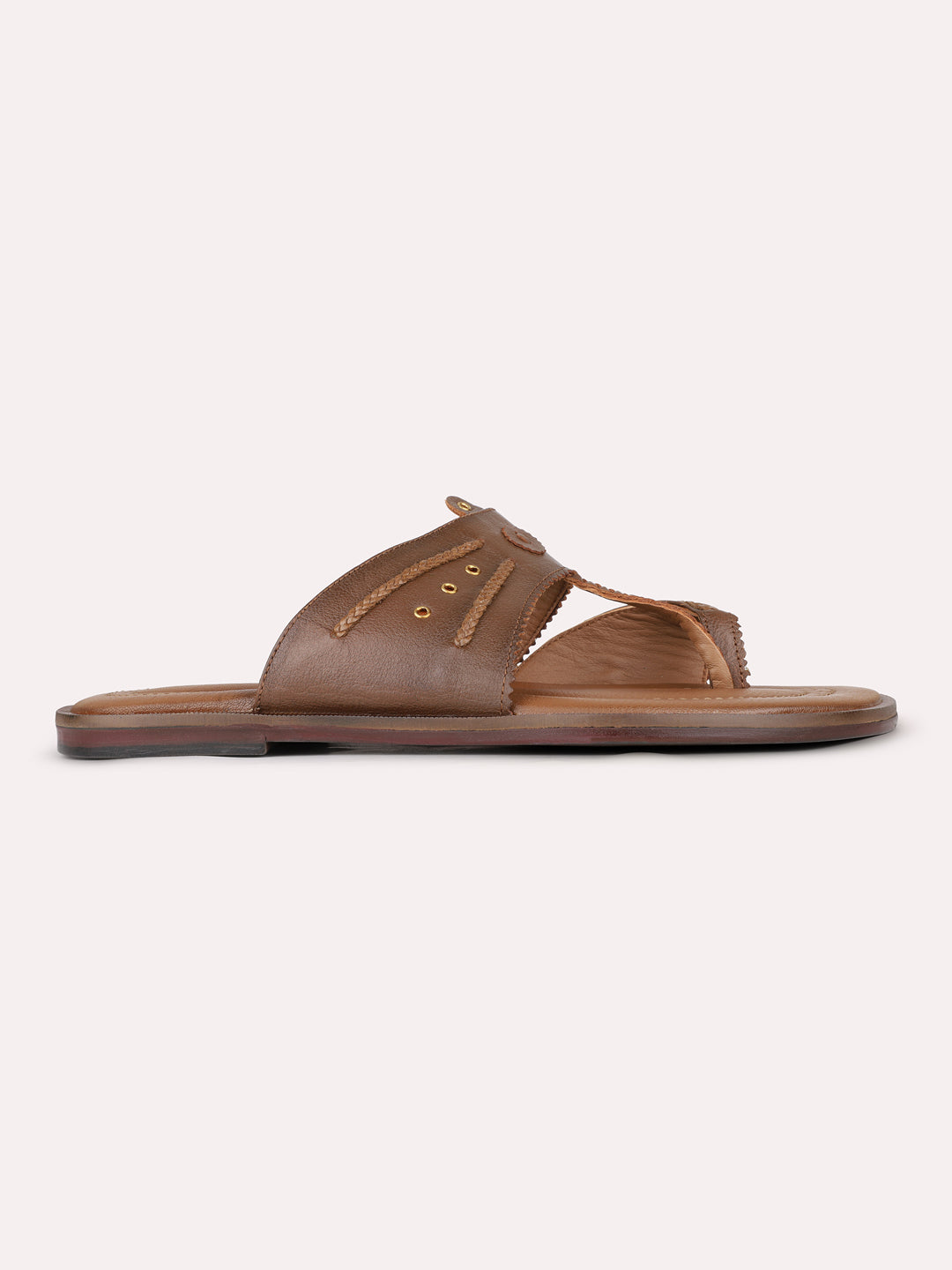 Mens Tan Casual Solid One Toe Slip-On Flats