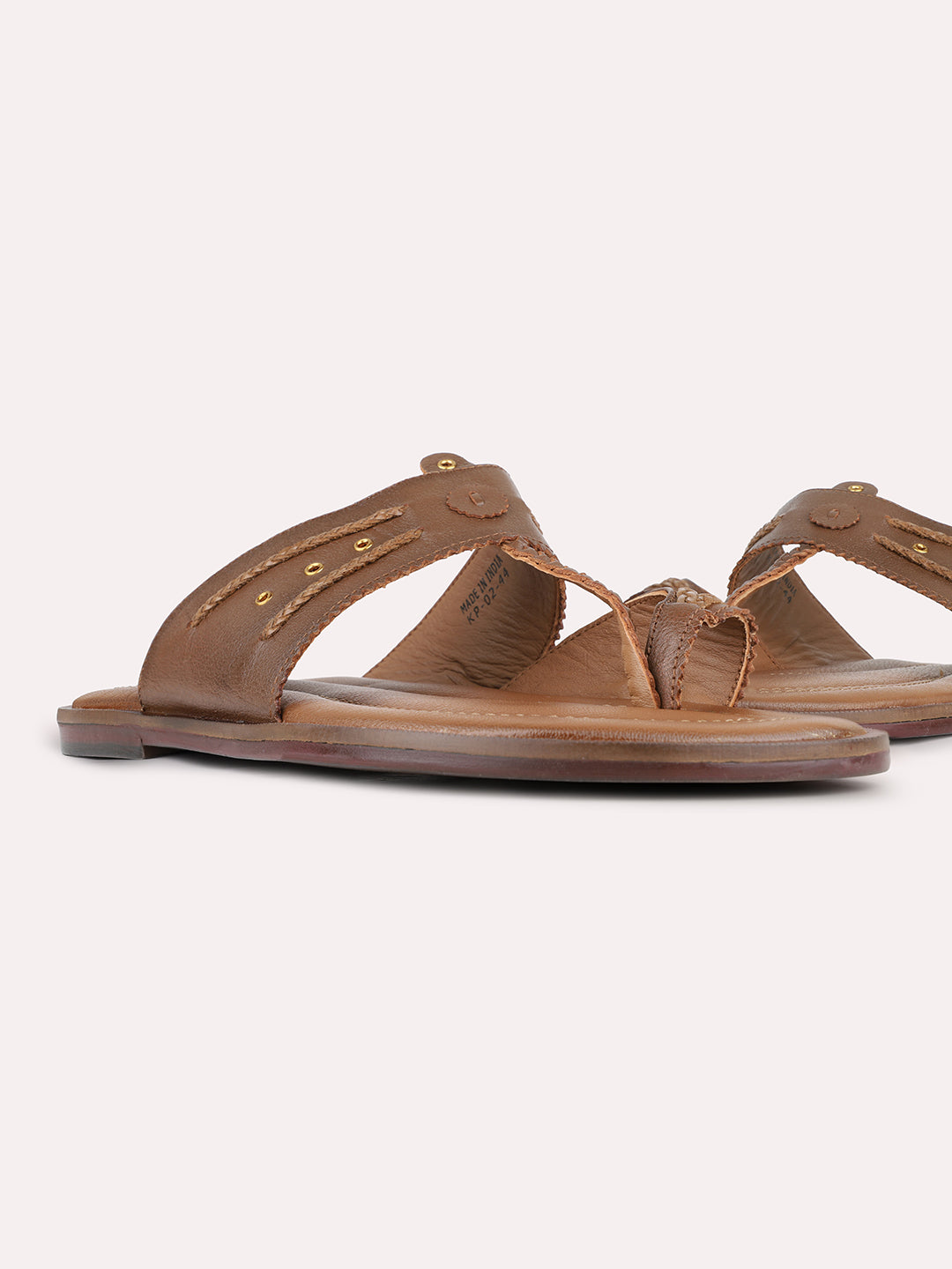 Mens Tan Casual Solid One Toe Slip-On Flats