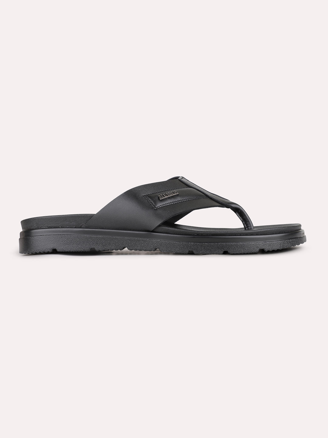 Mens Black Casual Solid T-Strap Slip-On Flats