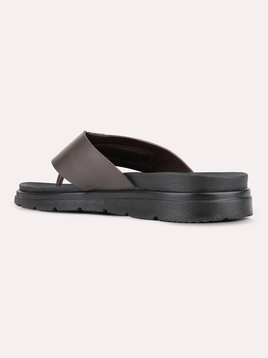 Mens Brown Casual Solid T- Strap Slip-On Flats
