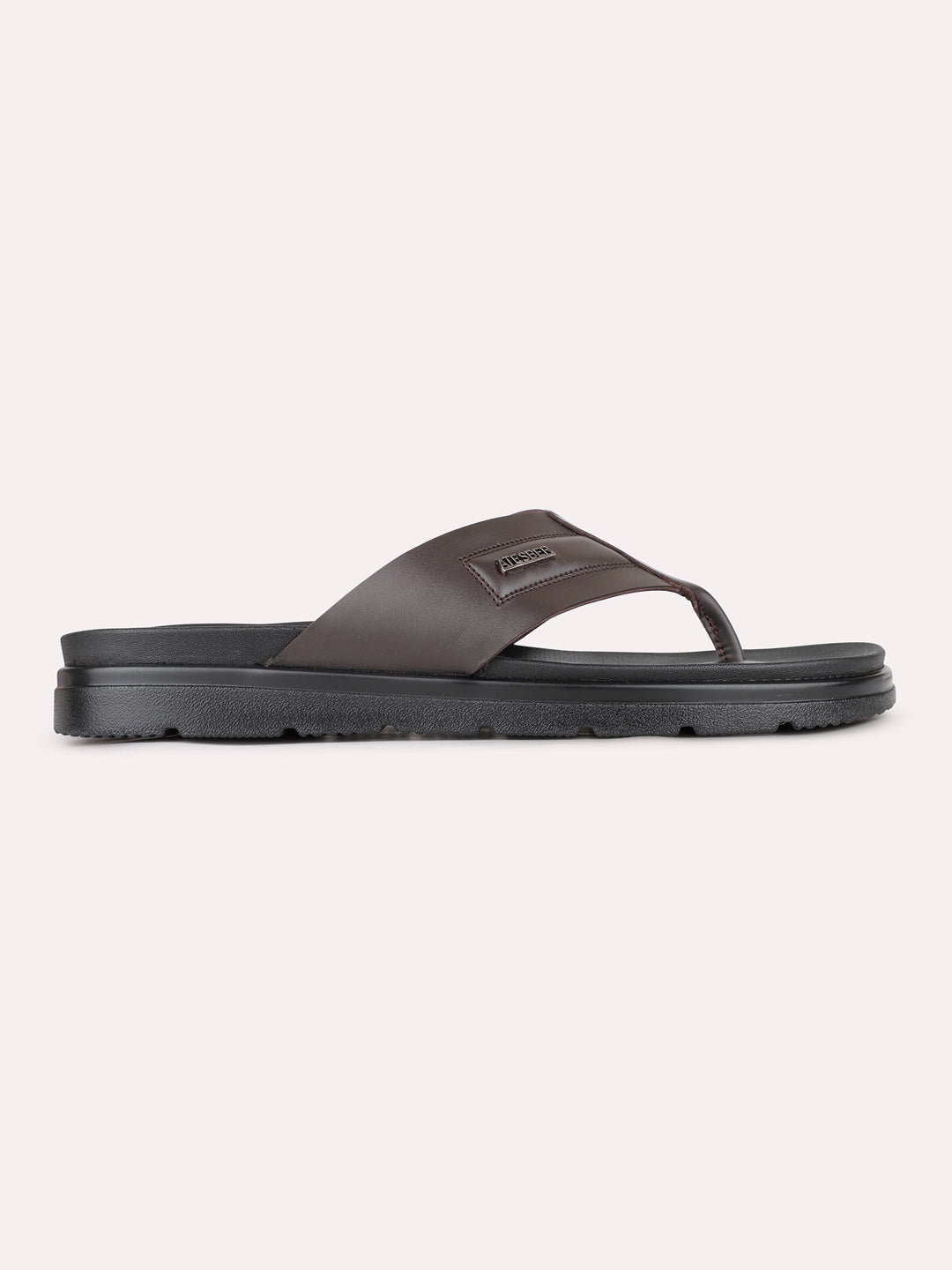 Mens Brown Casual Solid T- Strap Slip-On Flats