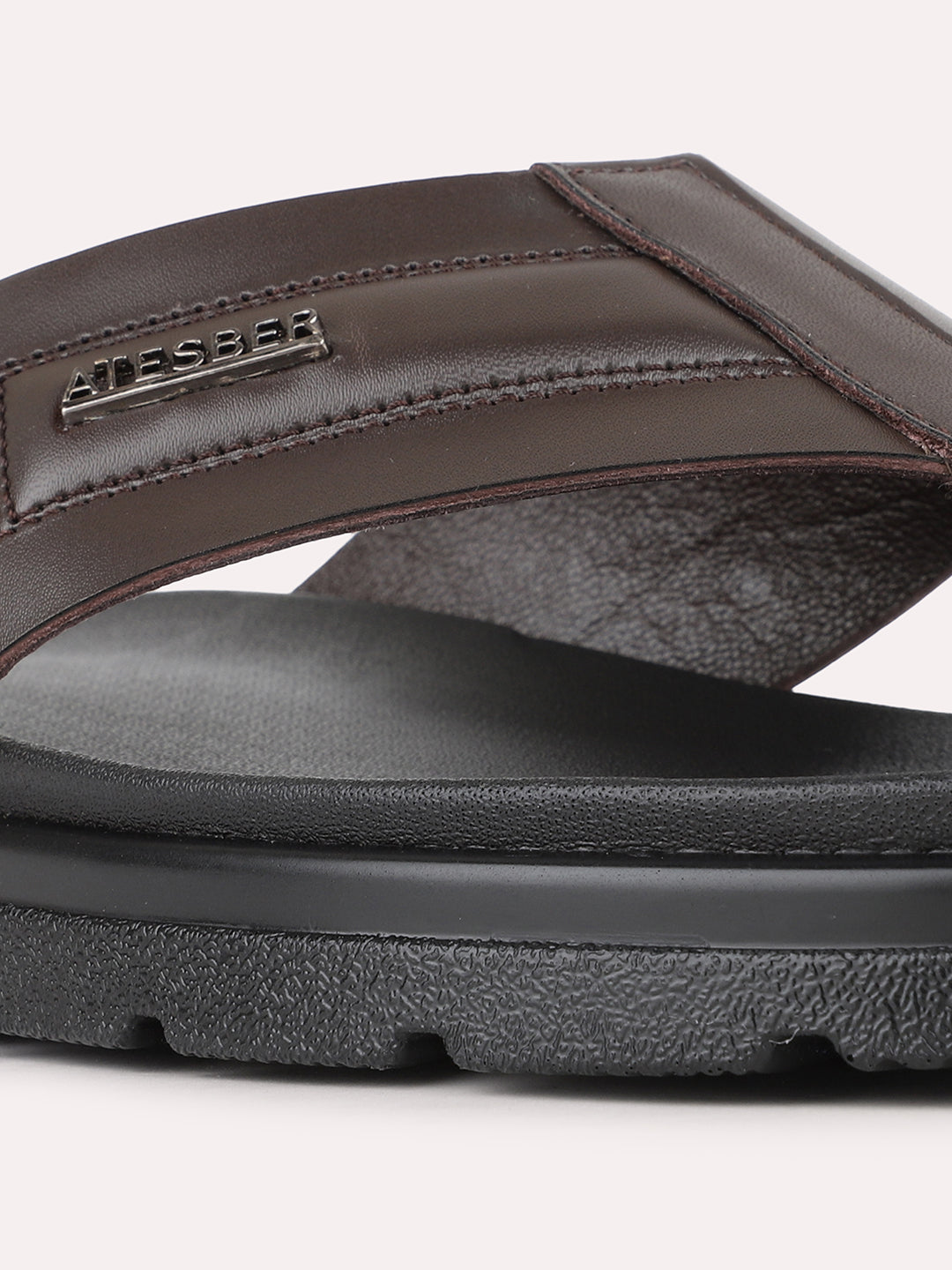 Mens Brown Casual Solid T- Strap Slip-On Flats