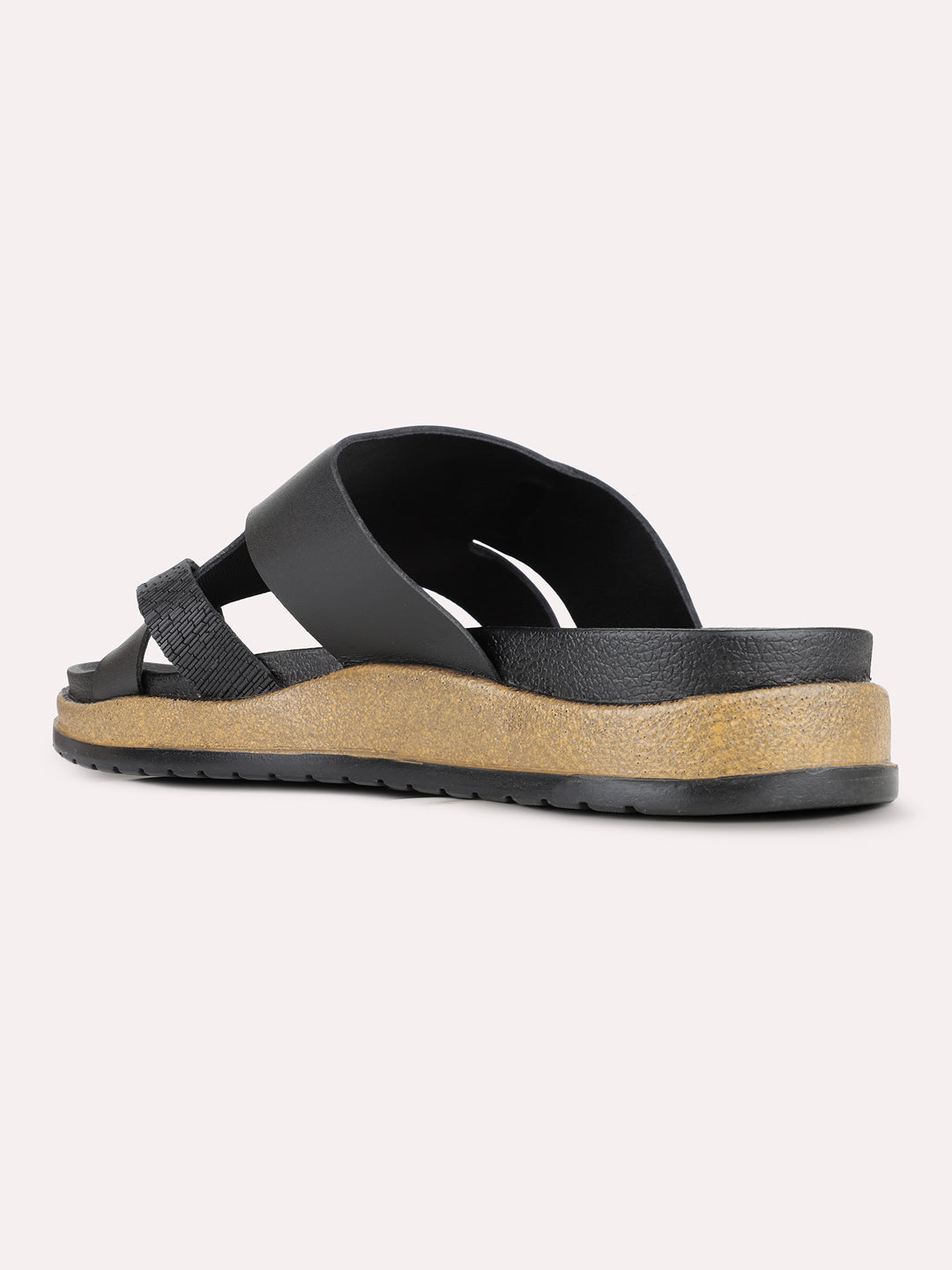 Mens Black Casual Striped One Toe Slip-On Flats