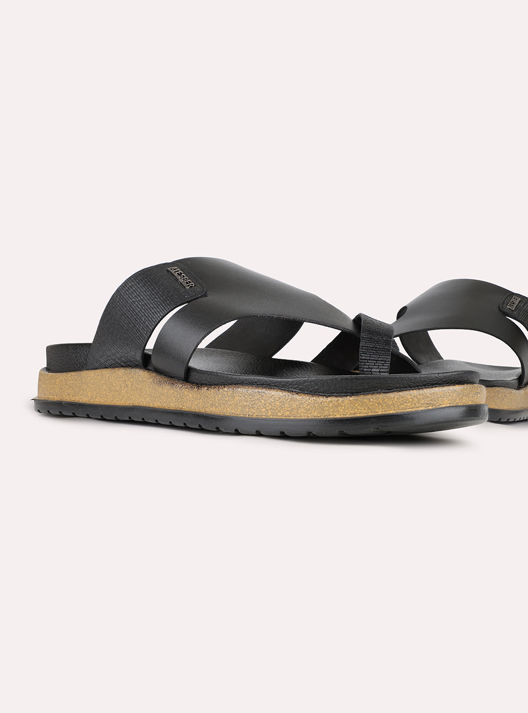 Mens Black Casual Striped One Toe Slip-On Flats