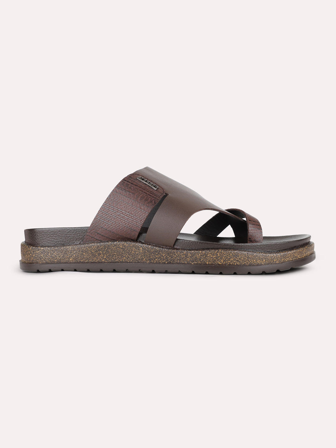 Mens Brown Casual Striped One Toe Slip-On Flats