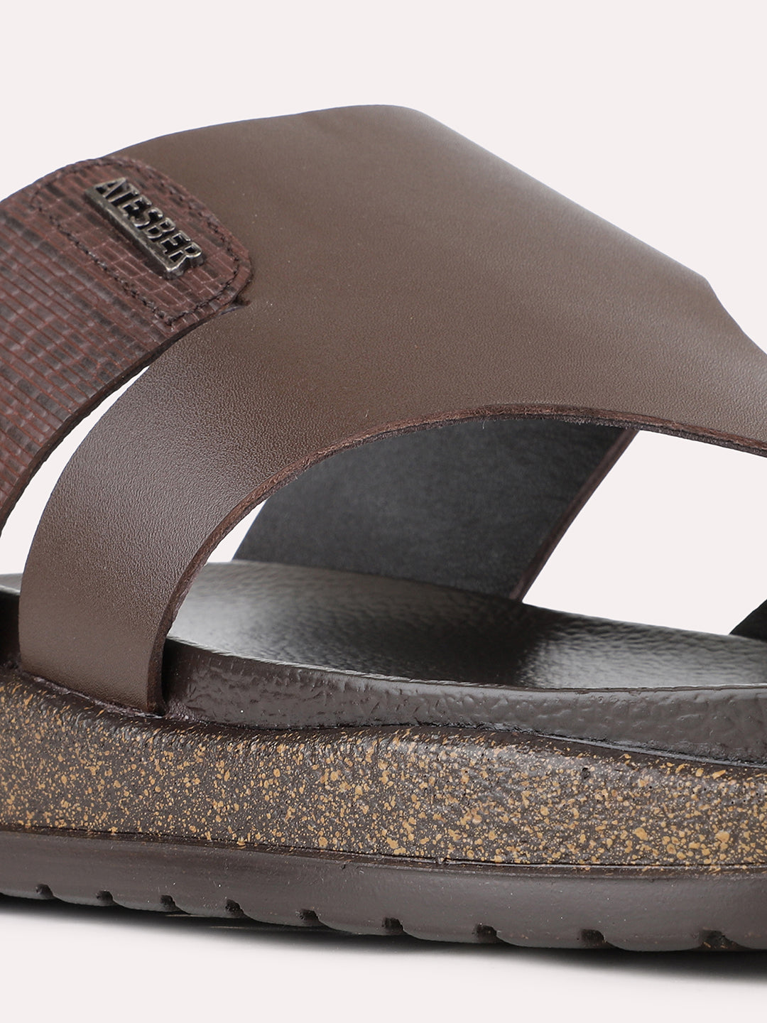 Mens Brown Casual Striped One Toe Slip-On Flats