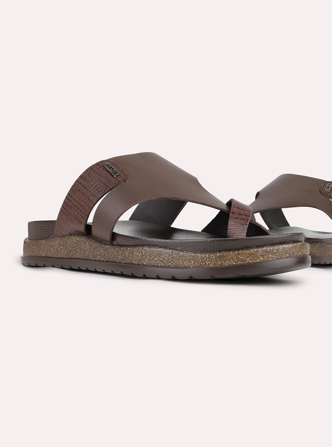 Mens Brown Casual Striped One Toe Slip-On Flats