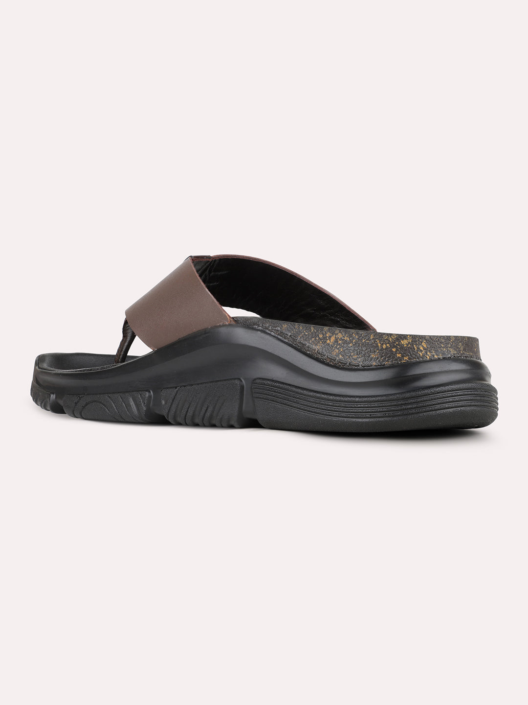 Mens Brown Casual Solid T-Strap Toe Slip-On Flats