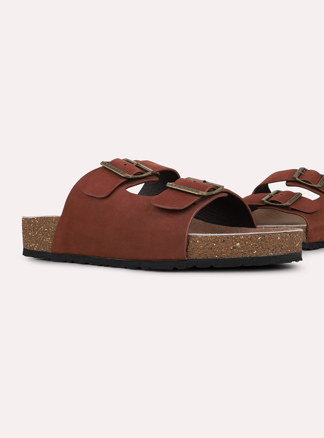 Mens Brown Casual Solid Open Toe Slip-On Flats