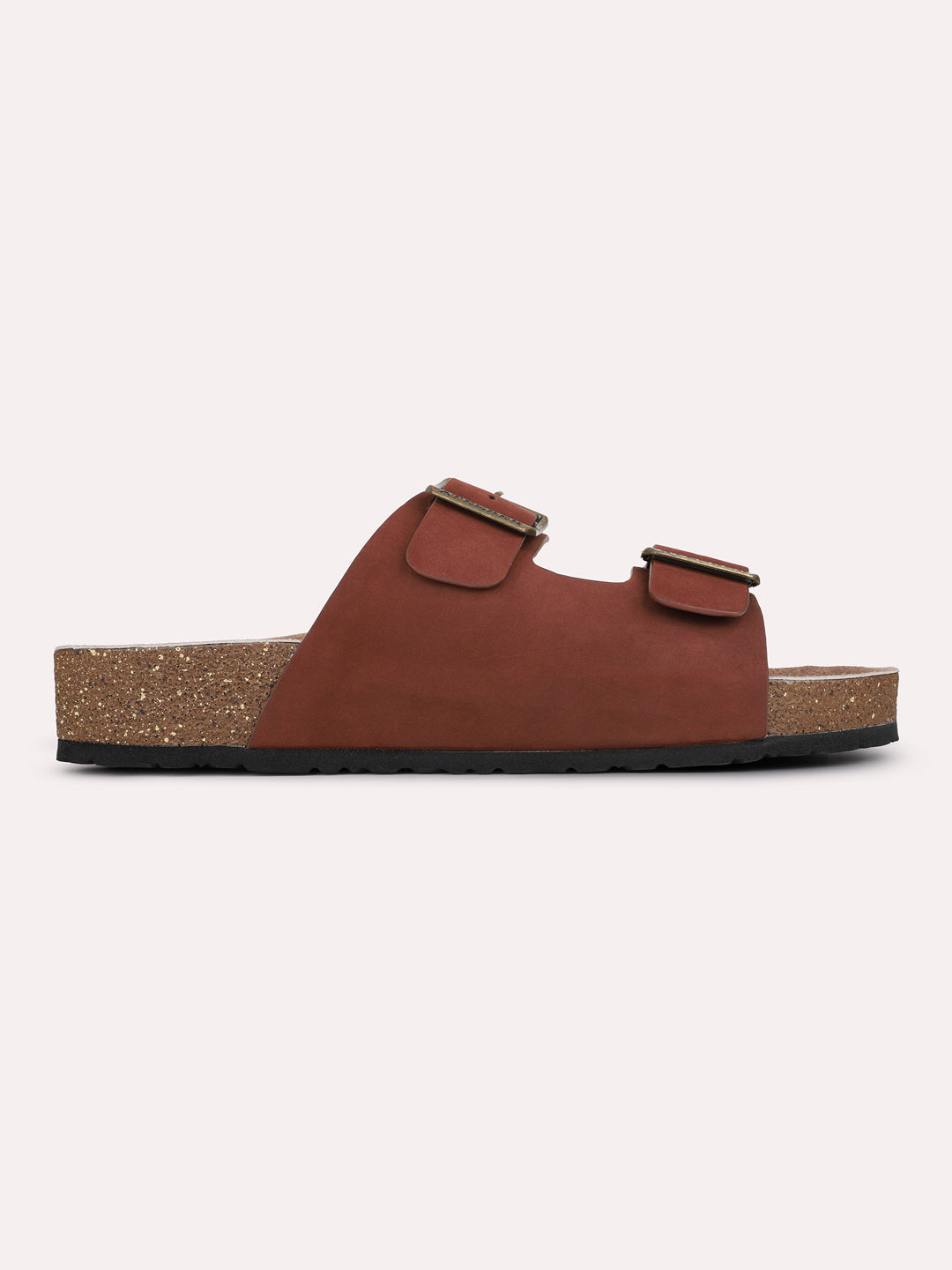 Mens Brown Casual Solid Open Toe Slip-On Flats