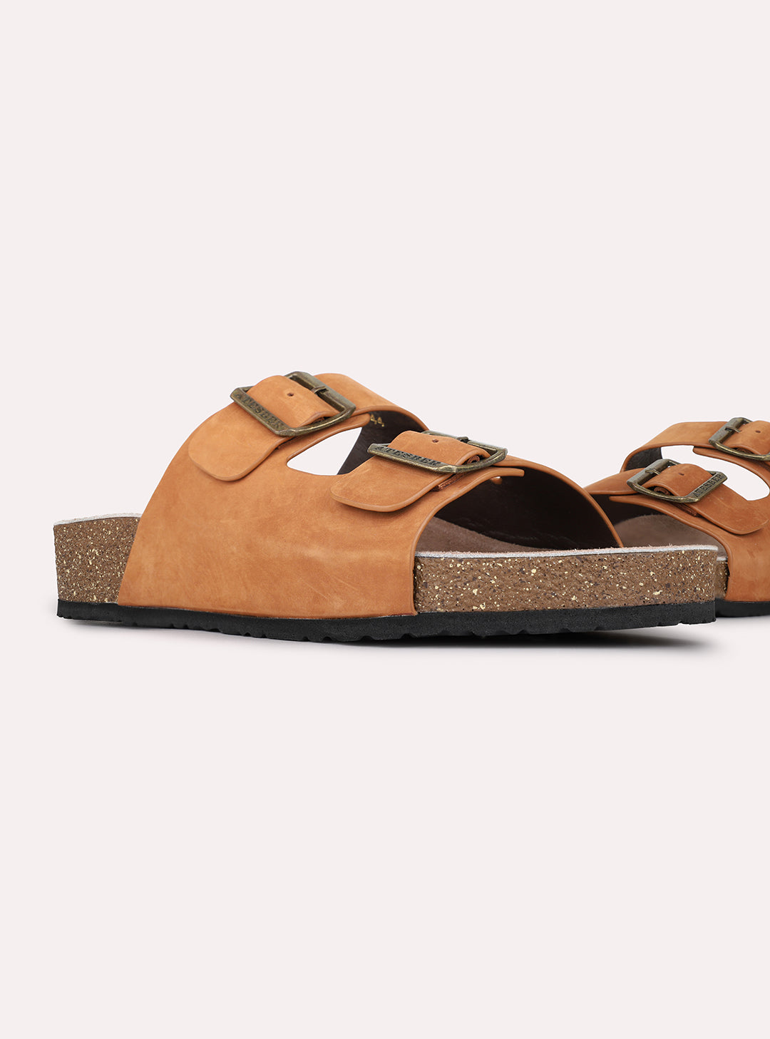 Mens Tan Casual Solid Open Toe Slip-On Flats