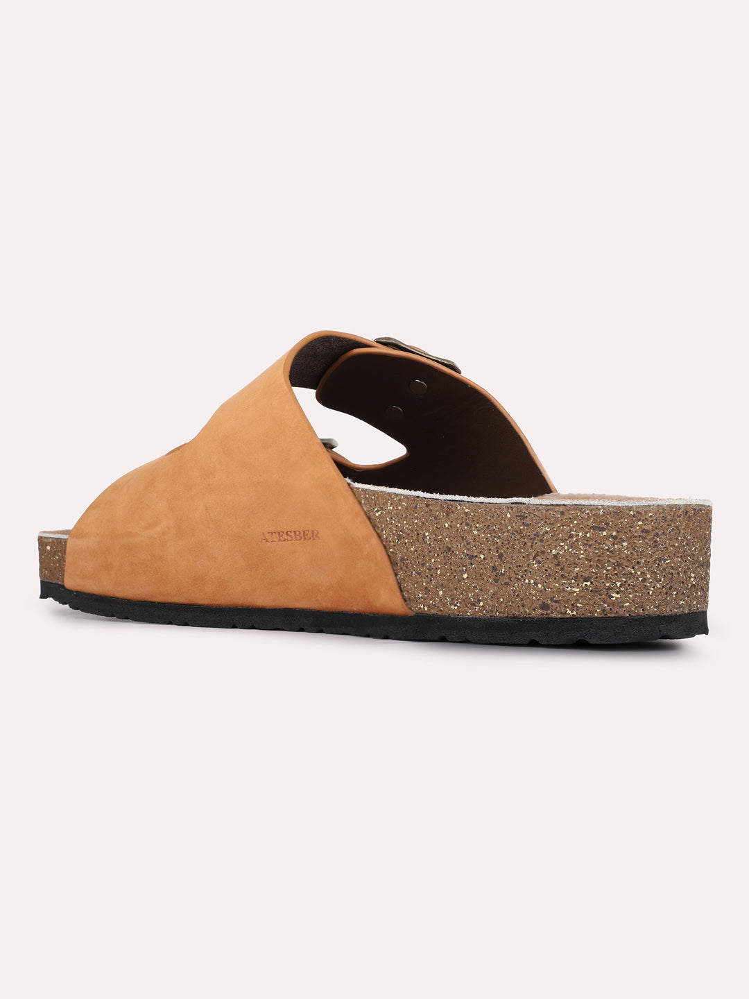 Mens Tan Casual Solid Open Toe Slip-On Flats