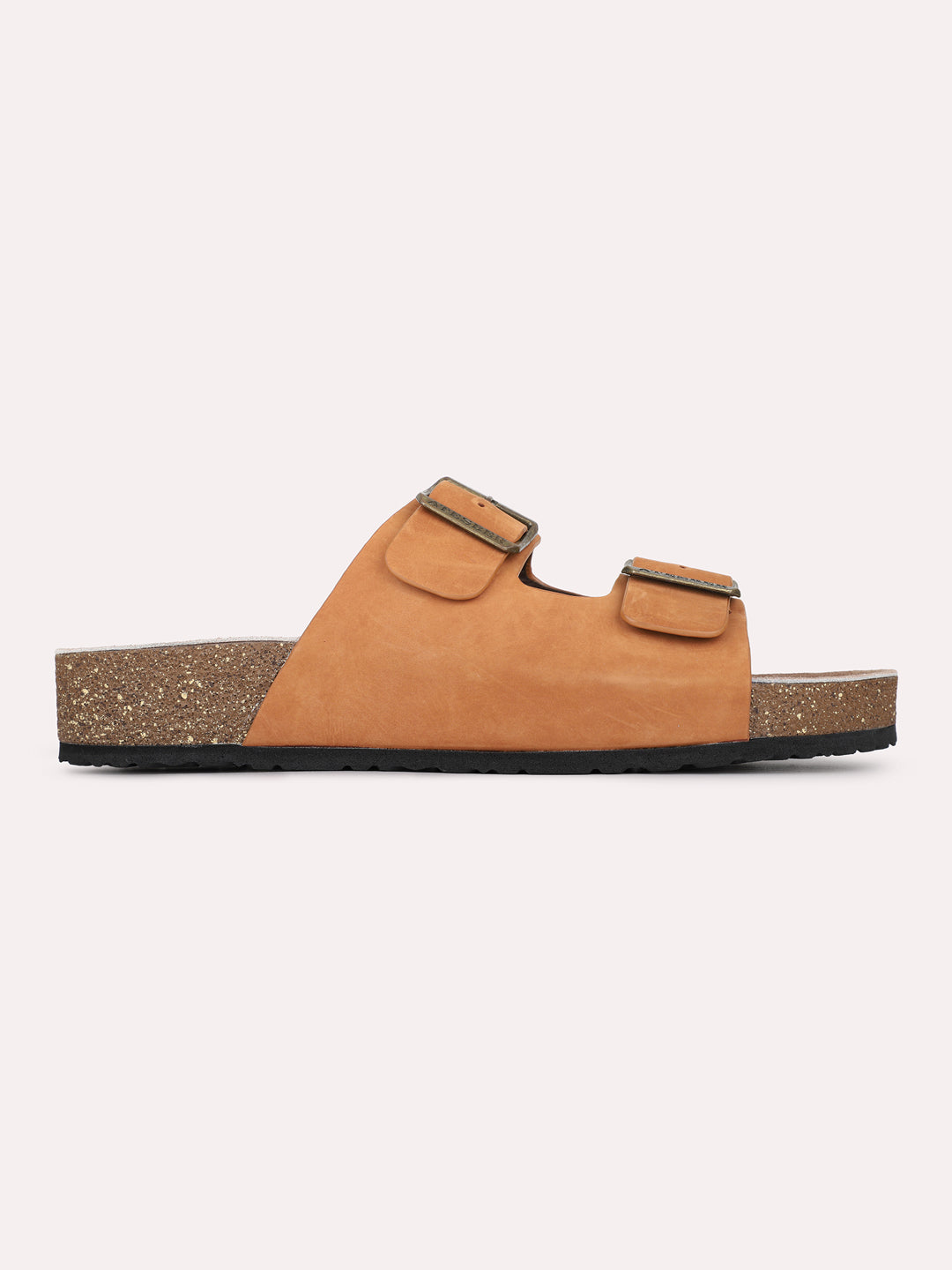 Mens Tan Casual Solid Open Toe Slip-On Flats