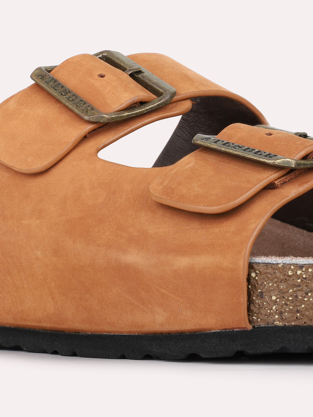 Mens Tan Casual Solid Open Toe Slip-On Flats