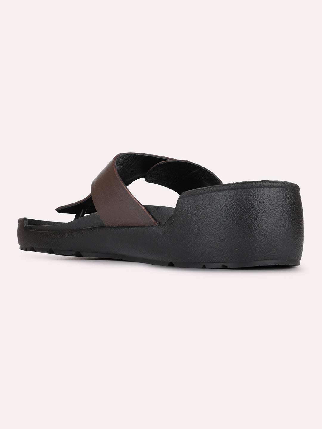 Mens Brown Casual Solid T-Strap Slip-On Flats