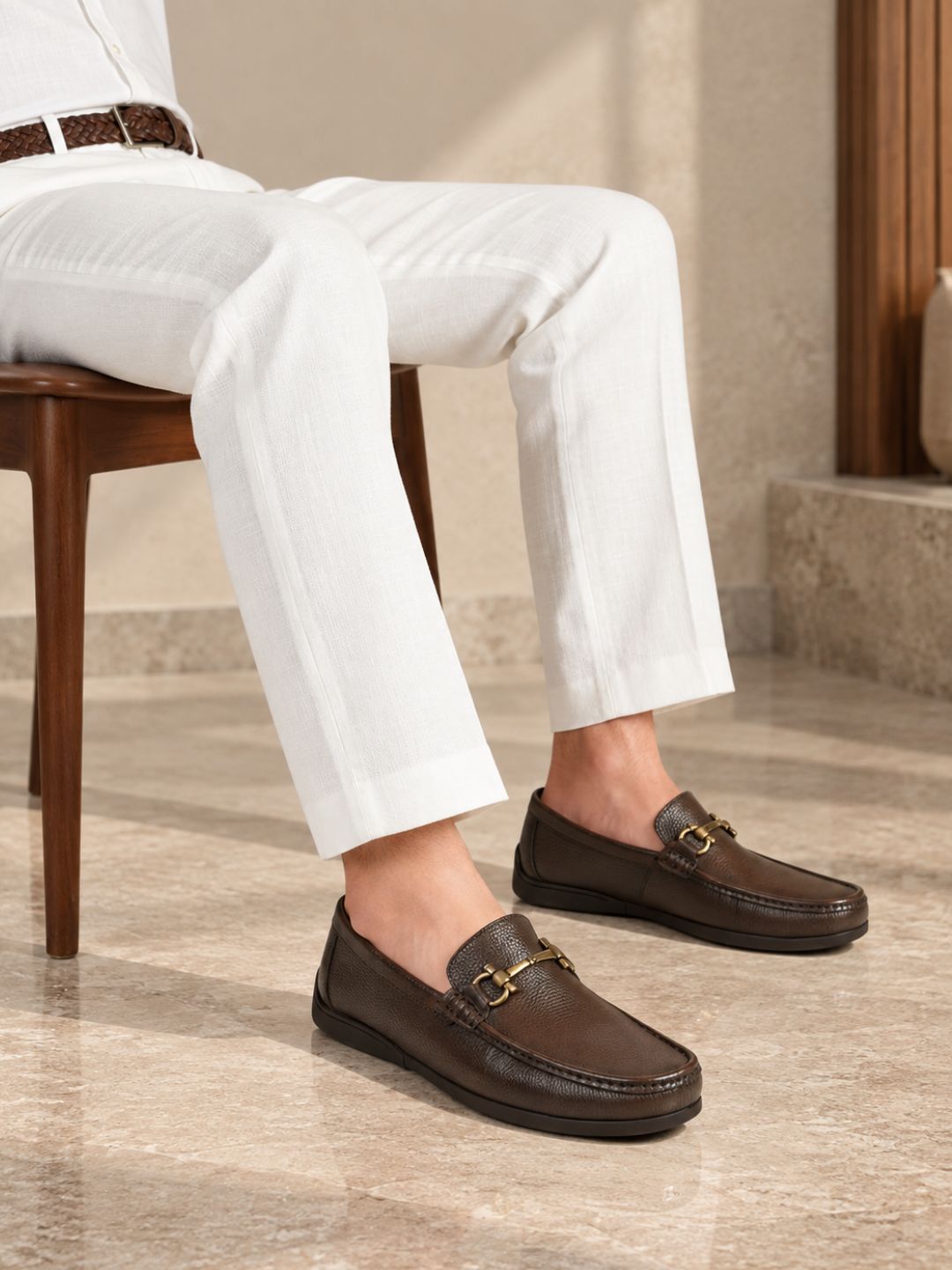 Mens Brown Casual Solid Square Toe Loafers