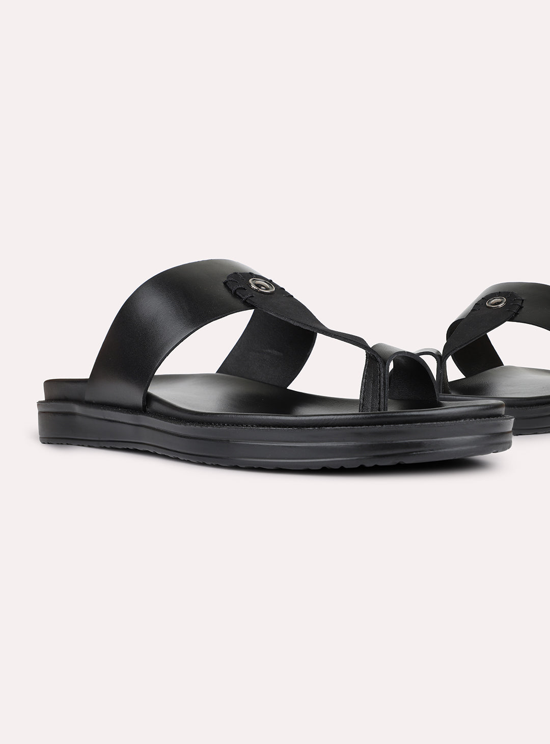 Mens Black Casual Solid Round Toe Slip-On Flats