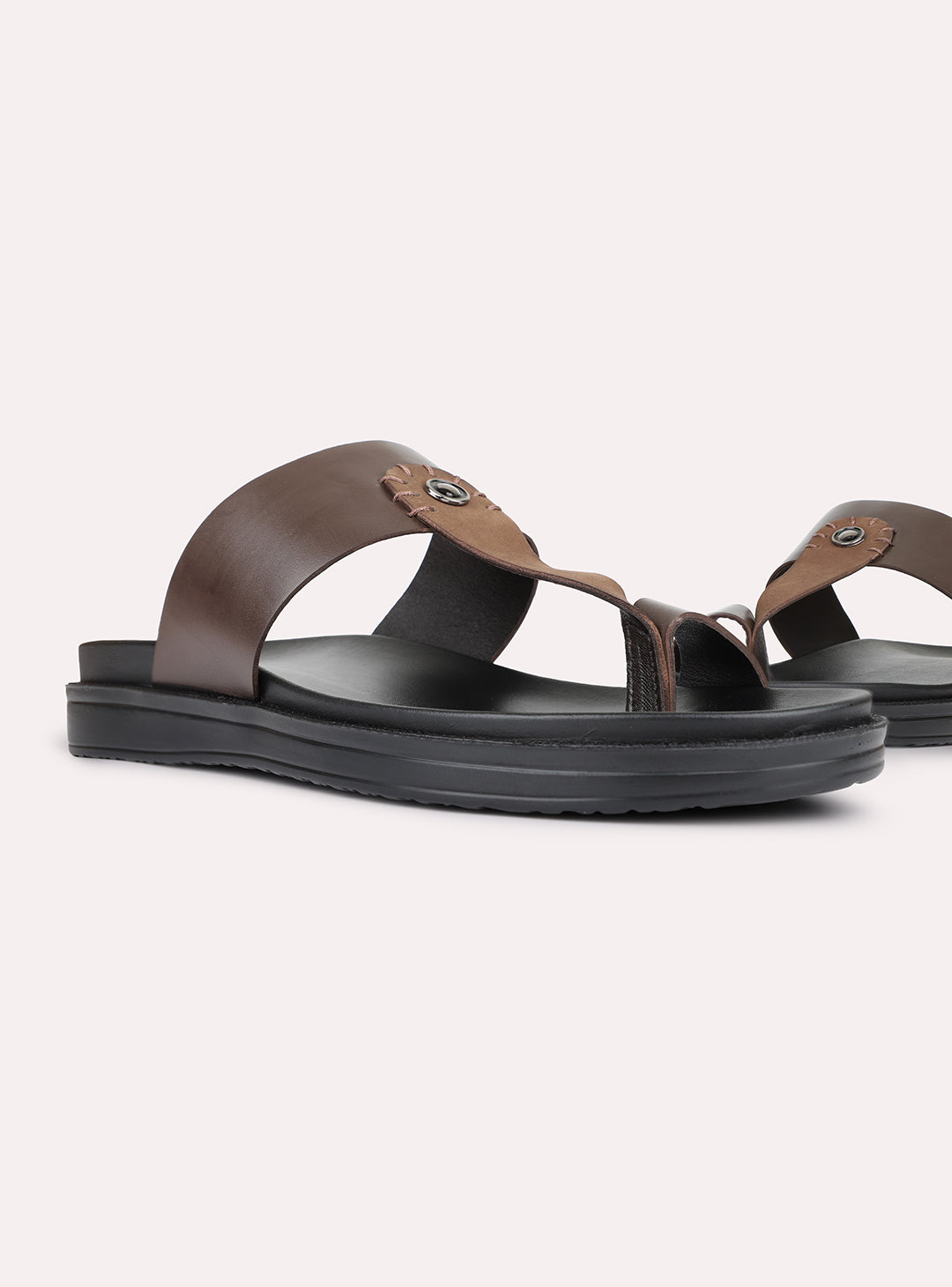 Mens Brown Casual Solid Round Toe Slip-On Flats
