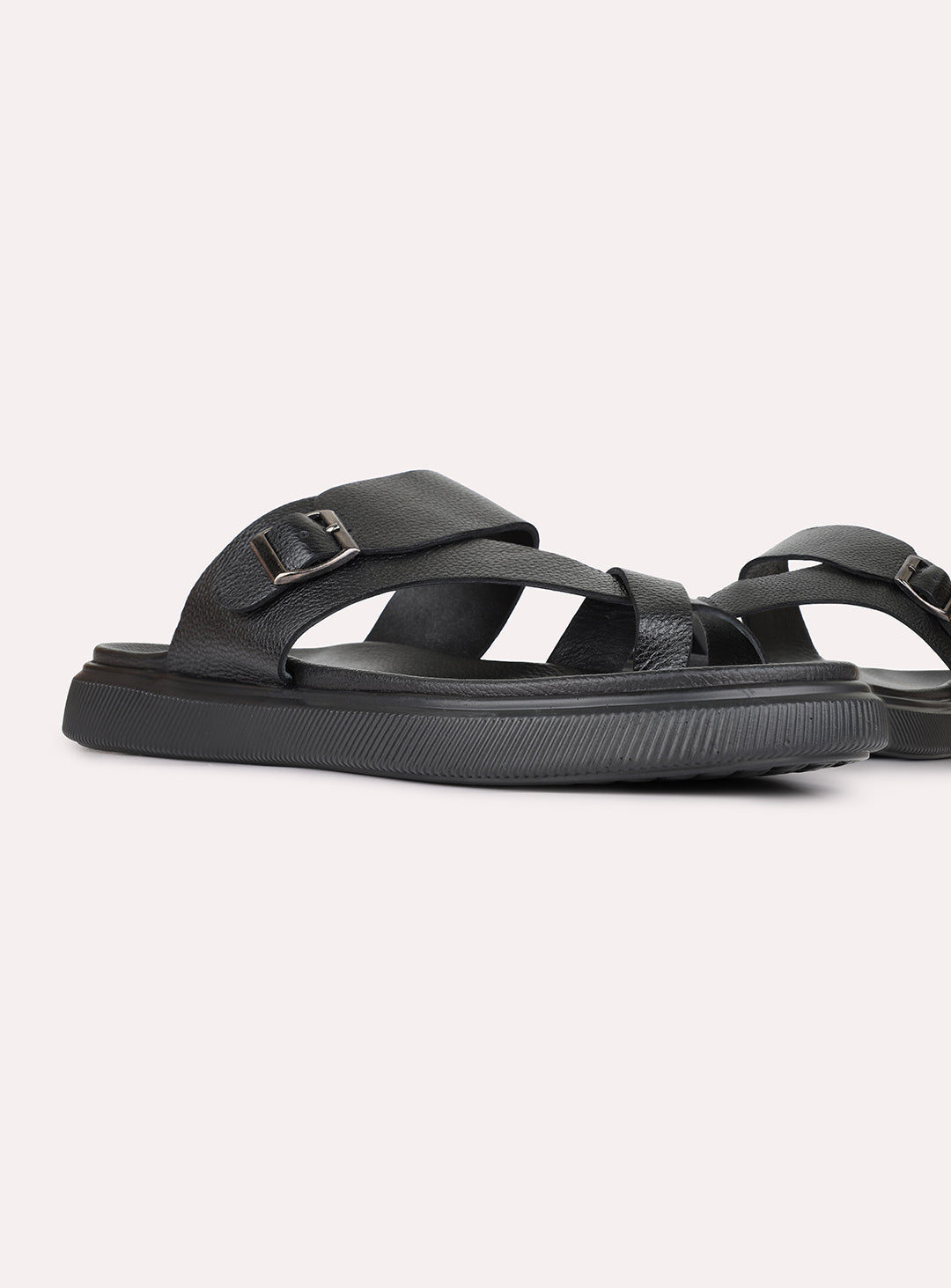 Mens Black Casual Striped Round Toe Slip-On Flats