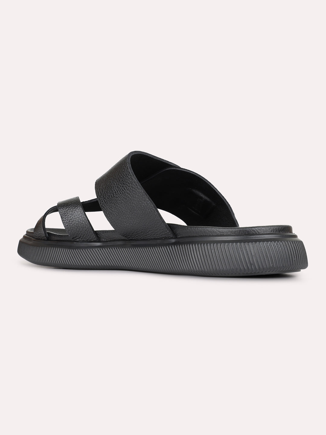 Mens Black Casual Striped Round Toe Slip-On Flats