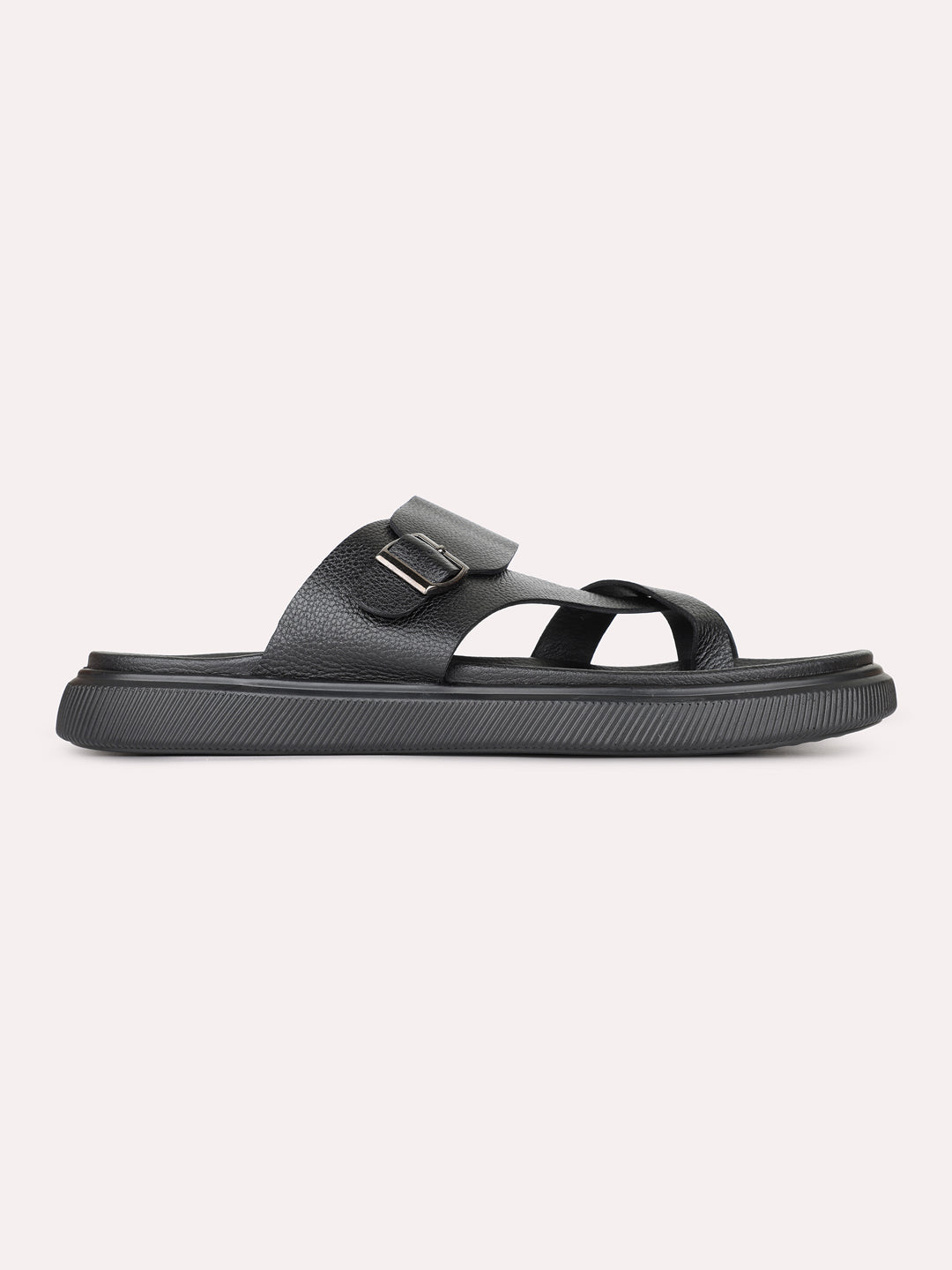 Mens Black Casual Striped Round Toe Slip-On Flats