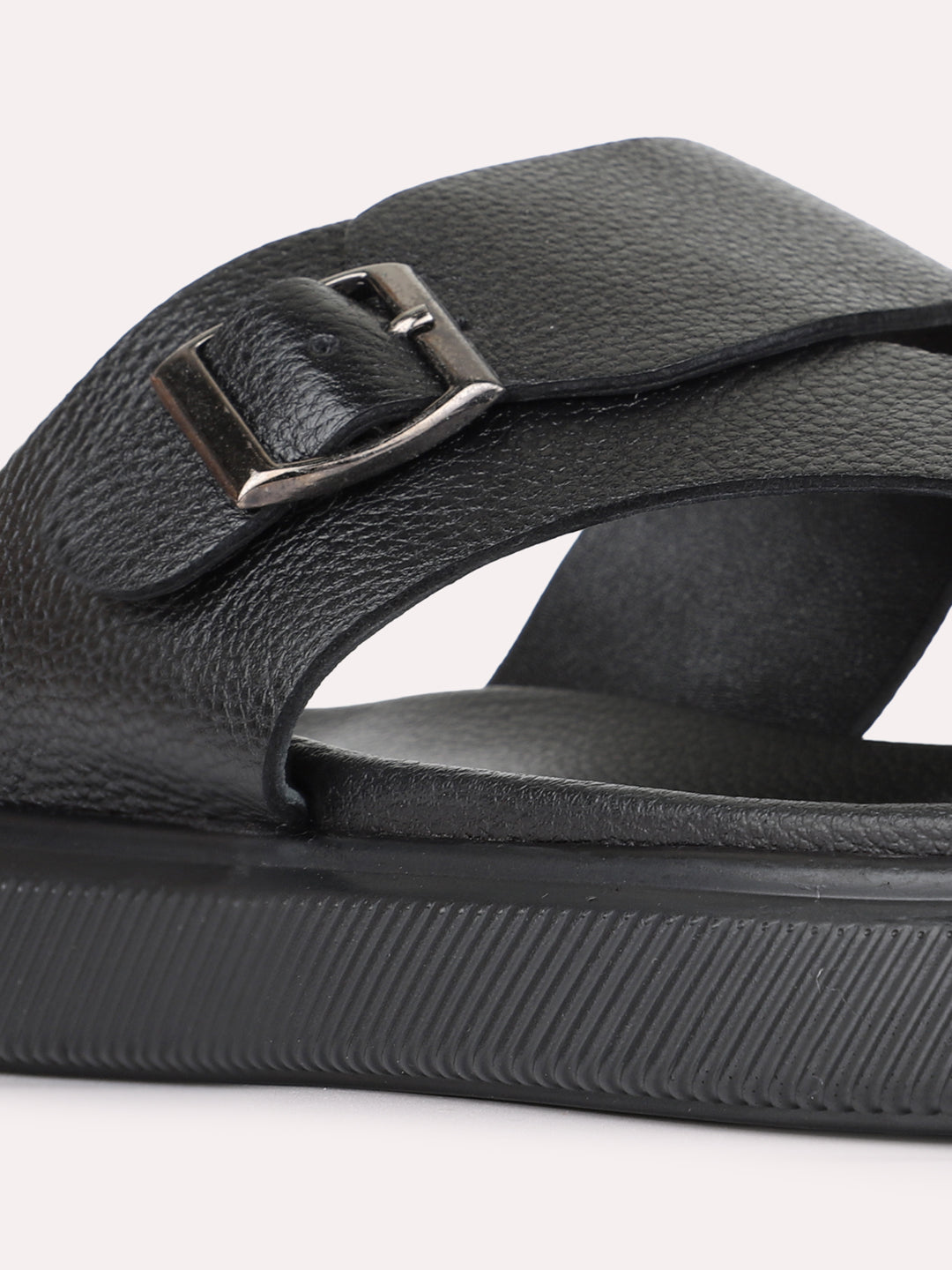 Mens Black Casual Striped Round Toe Slip-On Flats