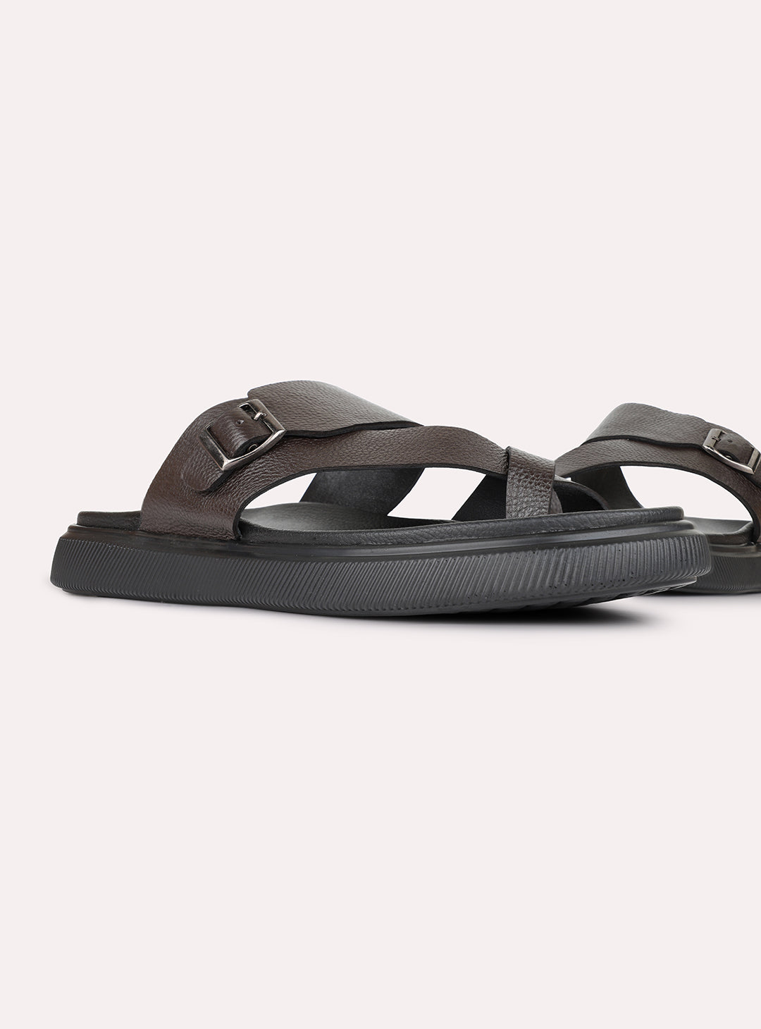 Mens Brown Casual Striped Round Toe Slip-On Flats