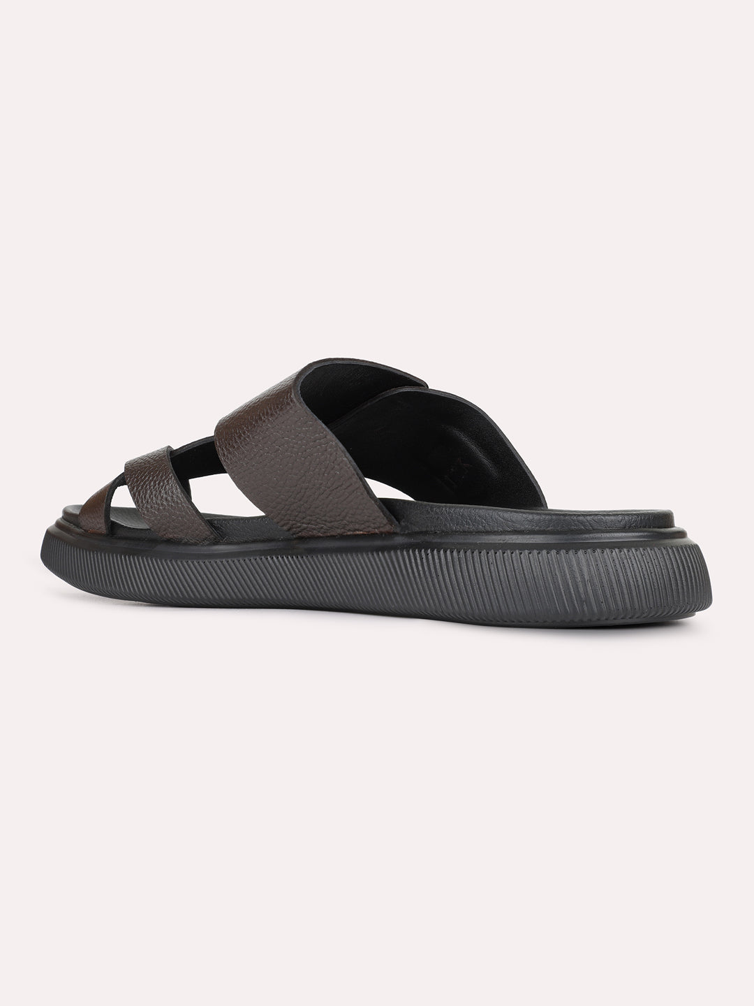 Mens Brown Casual Striped Round Toe Slip-On Flats