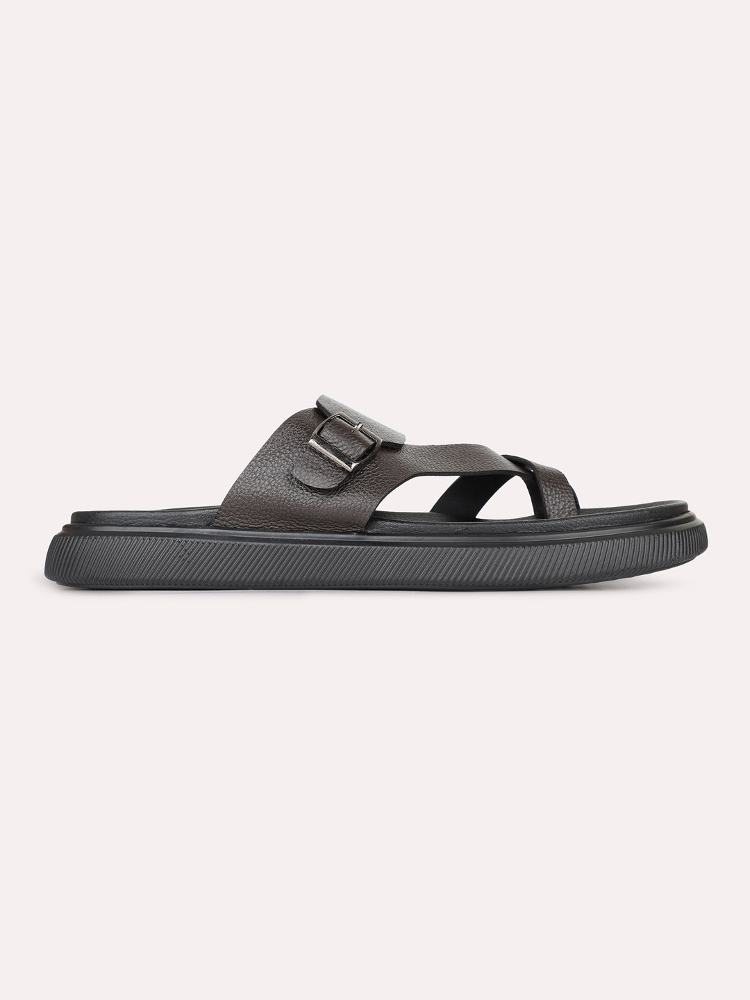 Mens Brown Casual Striped Round Toe Slip-On Flats