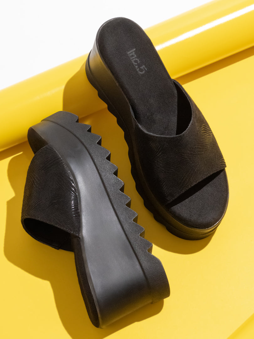 Women Black Embellished Wedge Heels