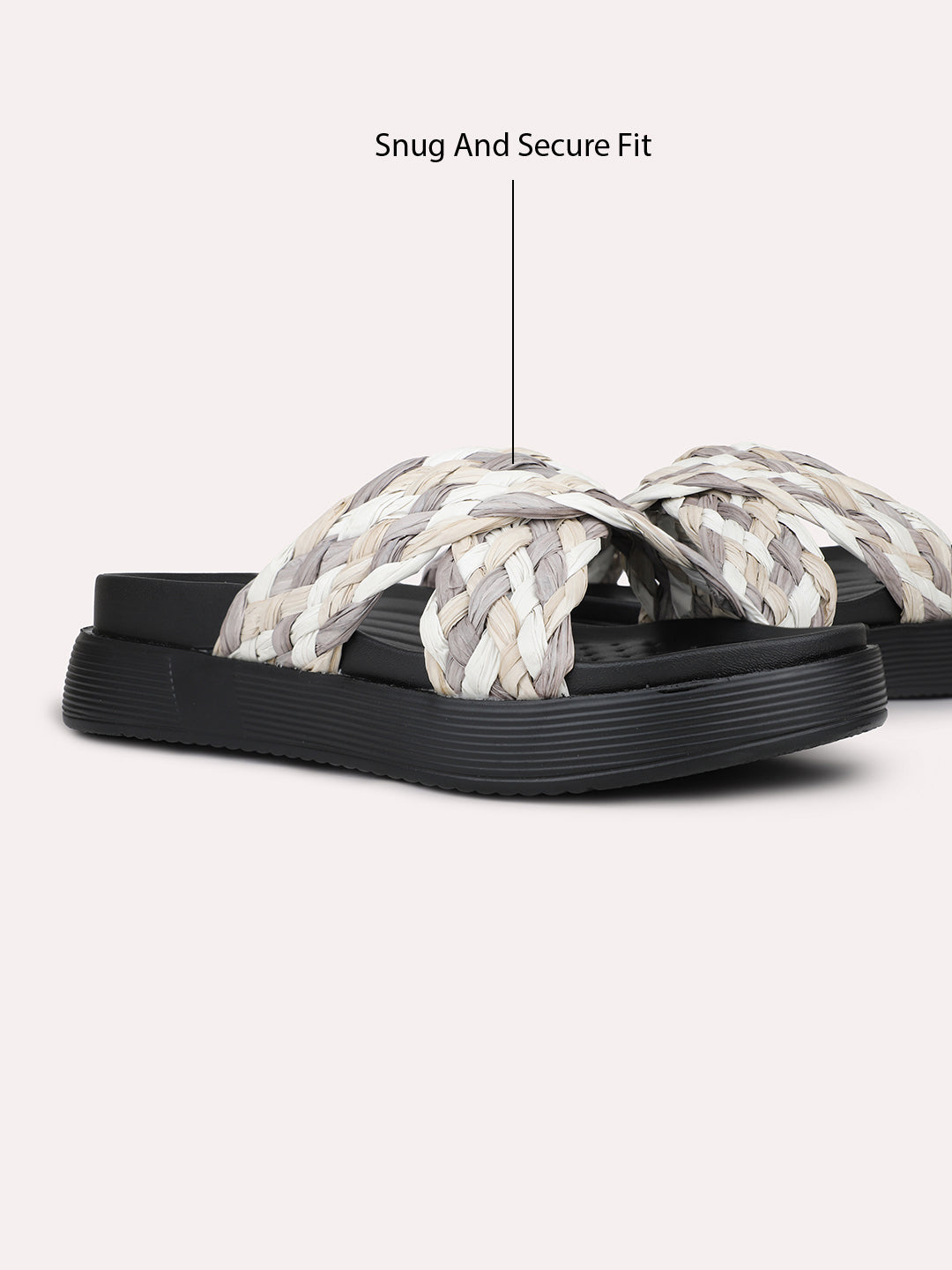 Womens Black Party Wear Textured Open Toe Flats