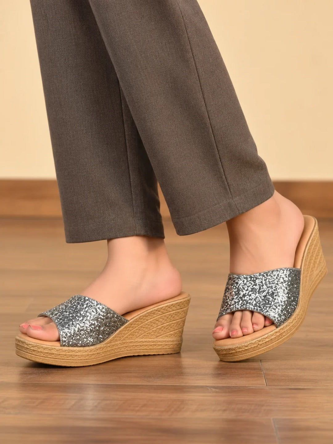Women Pewter Embellished Party Wedge Heels