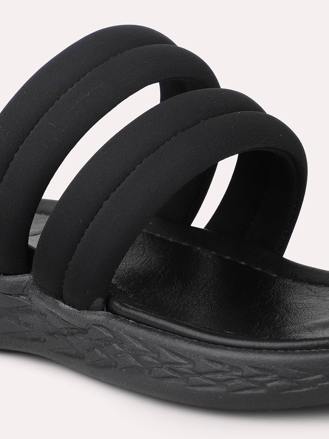Women Black Strappy One Toe Comfort Heels