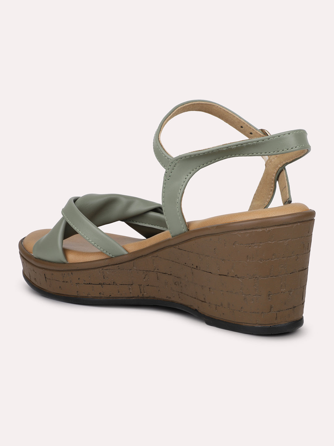 Women Green Solid Wedge Heels With Buckles