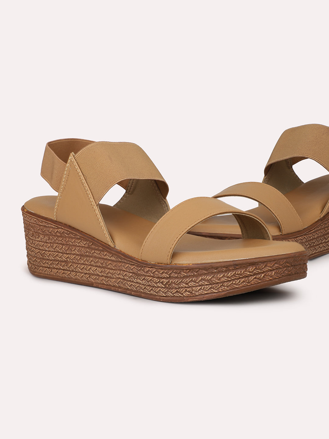 Women Beige Solid Wedge Heels With Backstrap