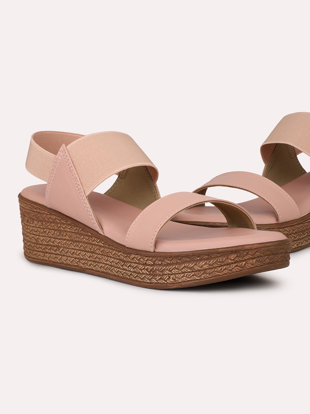 Women Peach Solid Wedge Heels With Backstrap