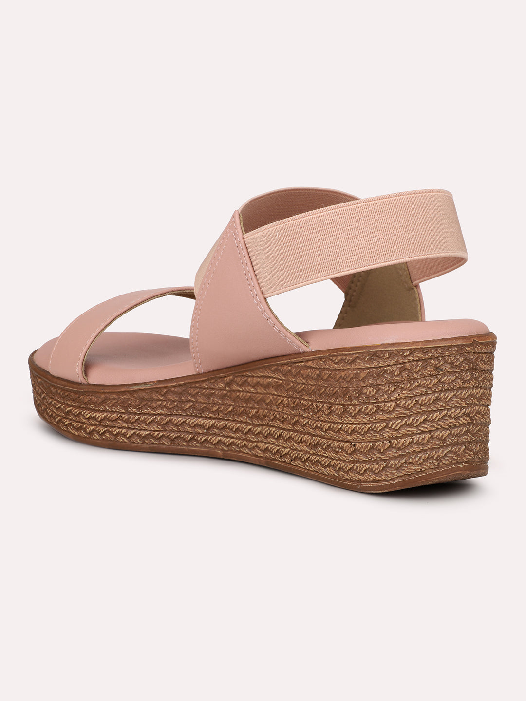 Women Peach Solid Wedge Heels With Backstrap