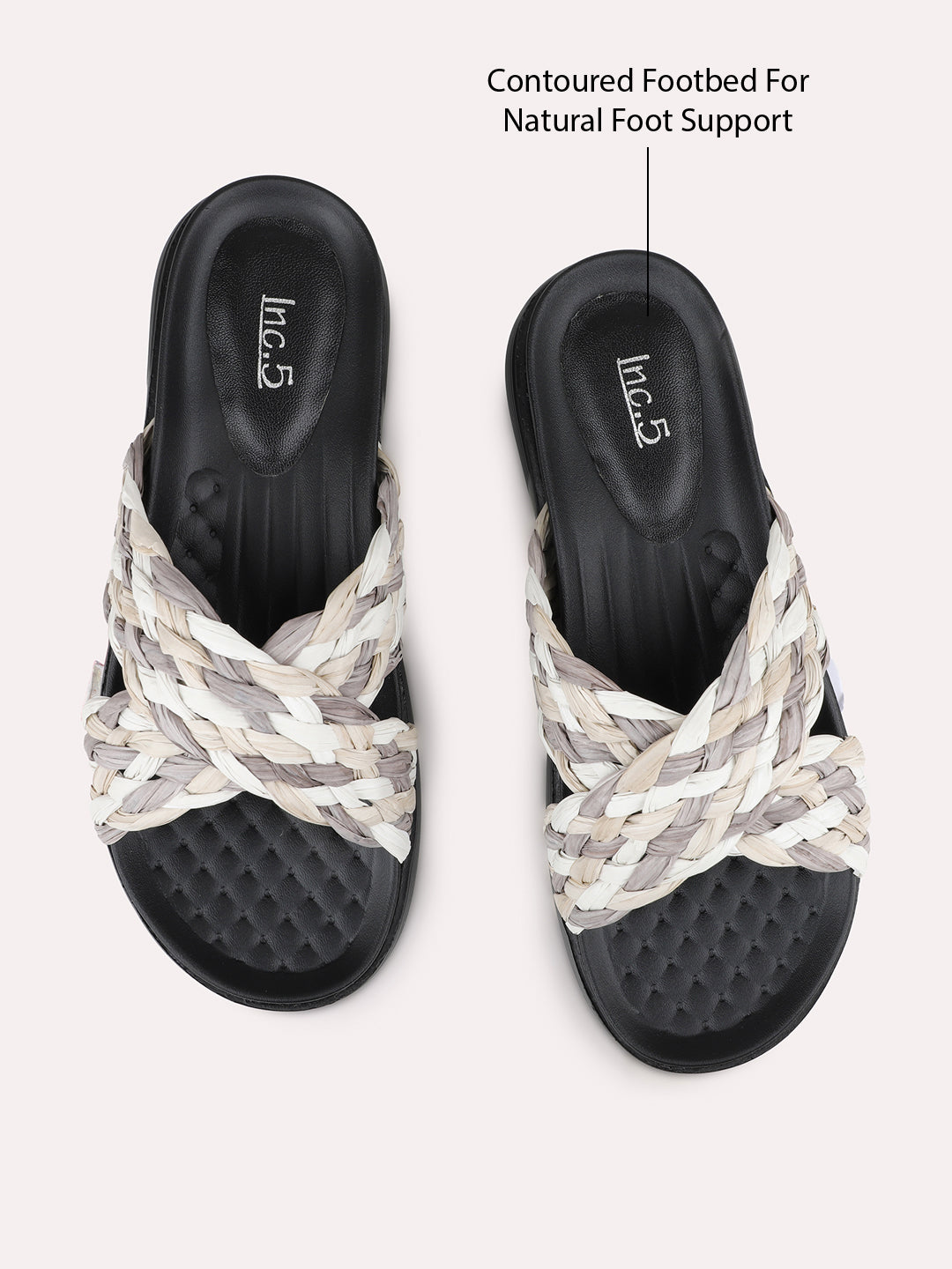 Womens Black Party Wear Textured Open Toe Flats