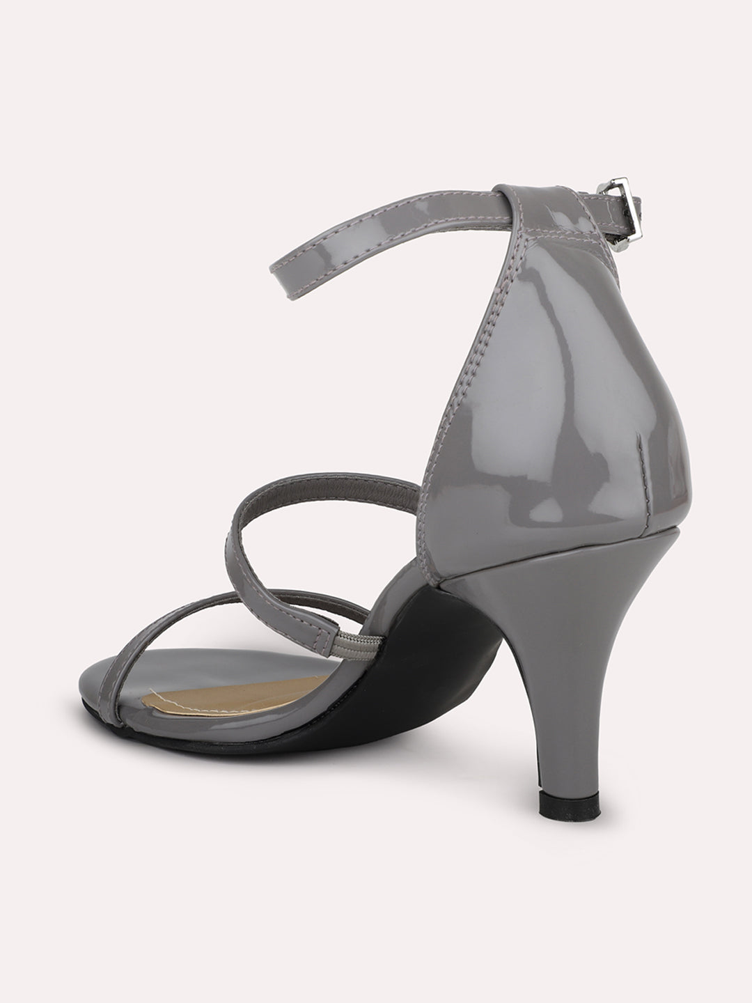 Women Grey Open Toe Kitten Heels With Ankle Loop