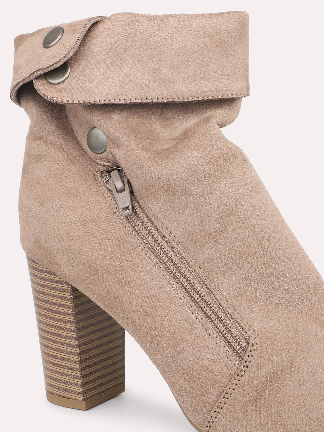 Women Chikoo Solid Heeled Boots