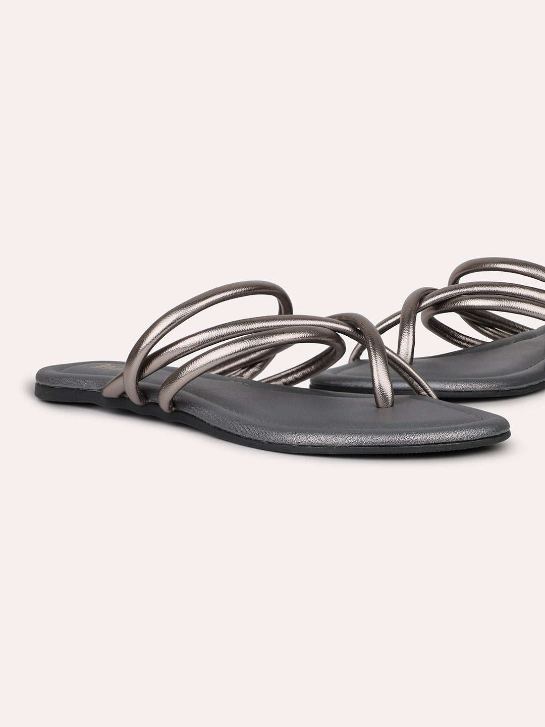 Women Pewter Strappy One Toe Flats