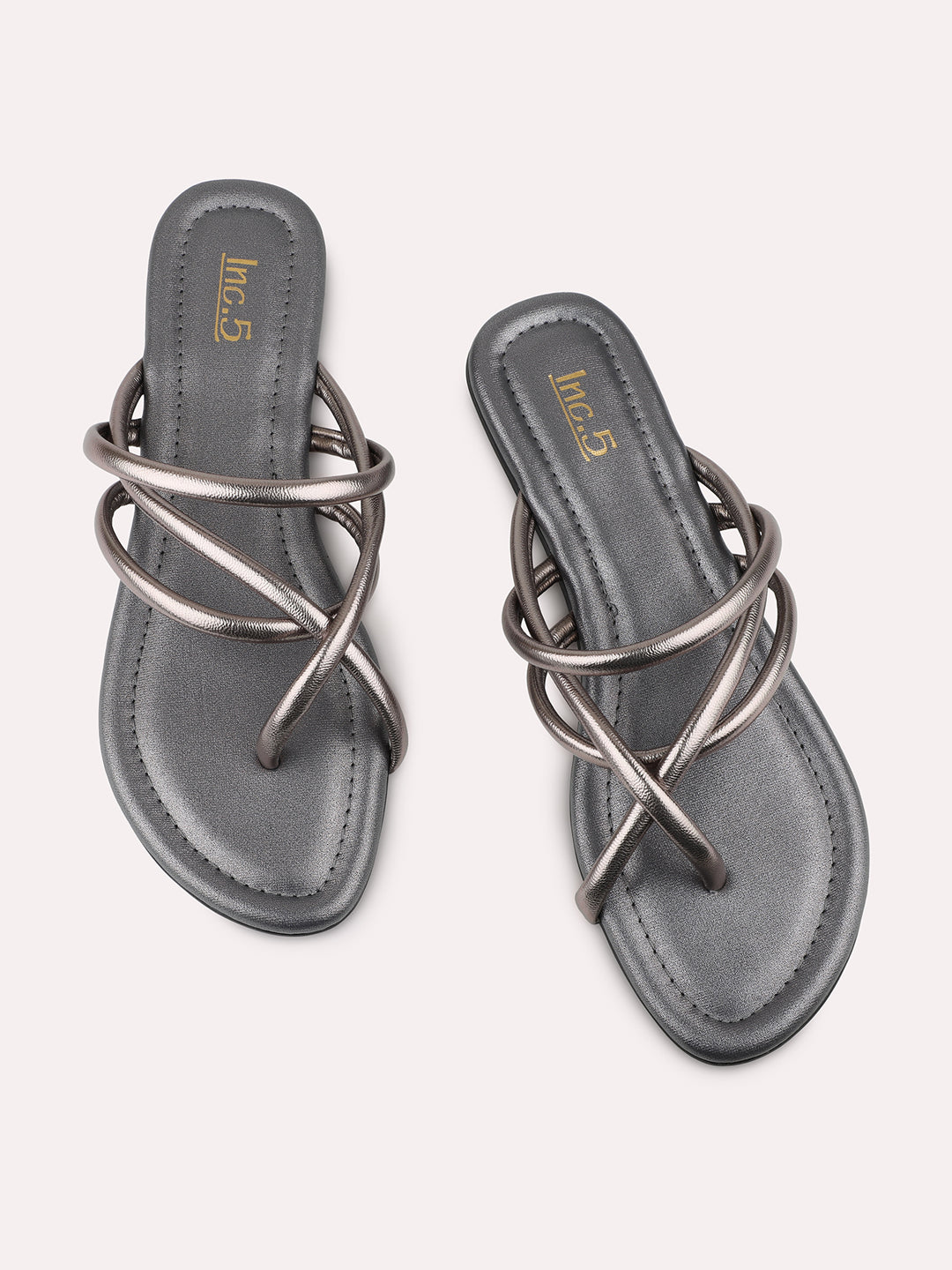 Women Pewter Strappy One Toe Flats