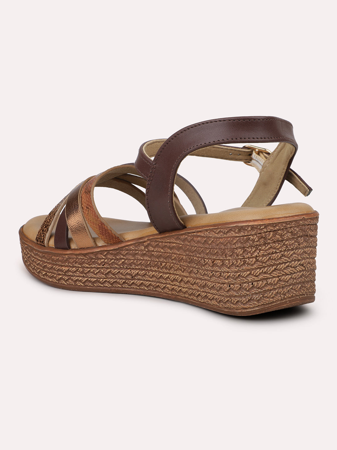 Women Brown Colourblocked Wedge Heels With Buckle