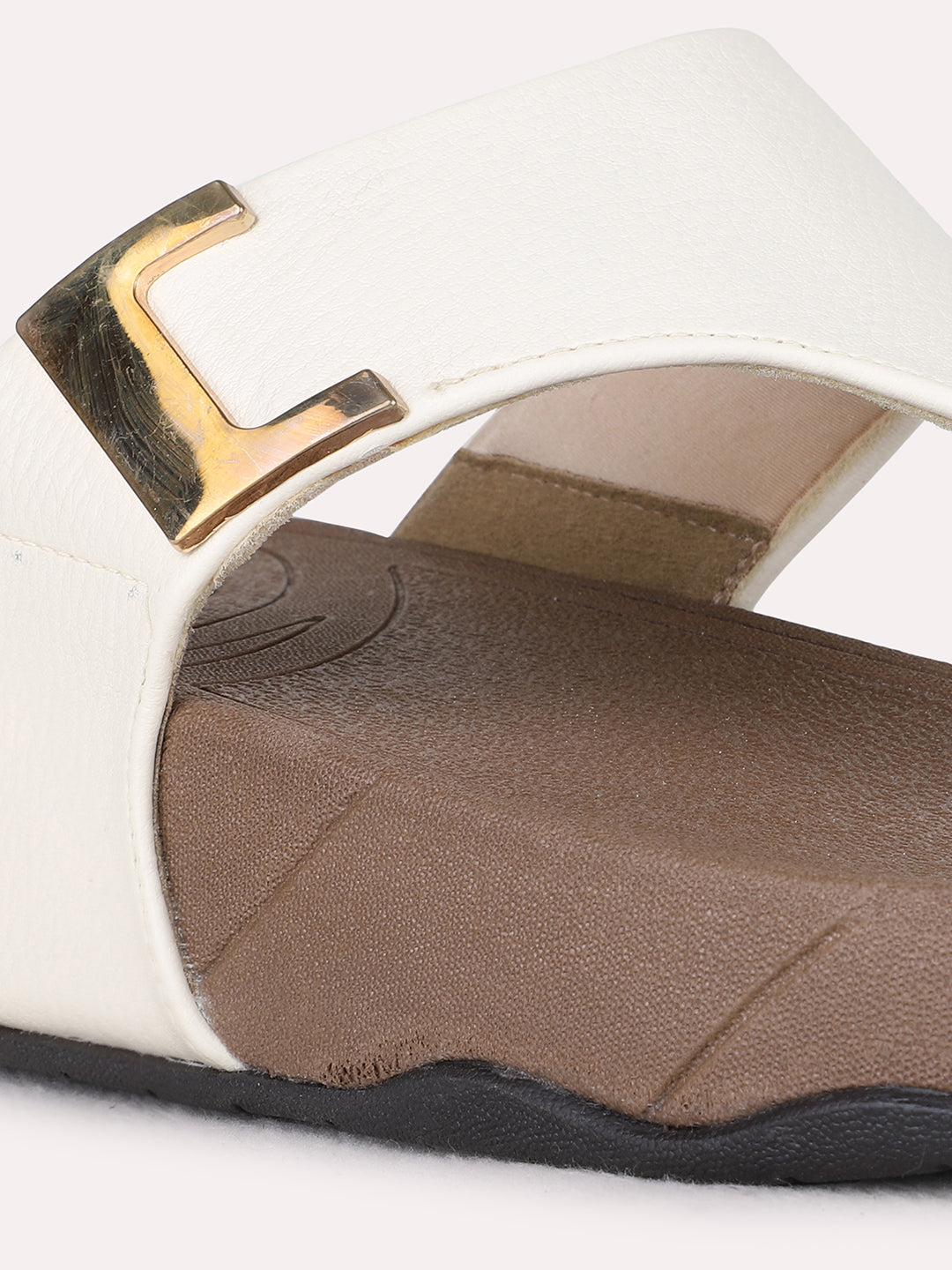 Womens Cream Casual Round Toe Solid Pattern Wedge Heel Sandals