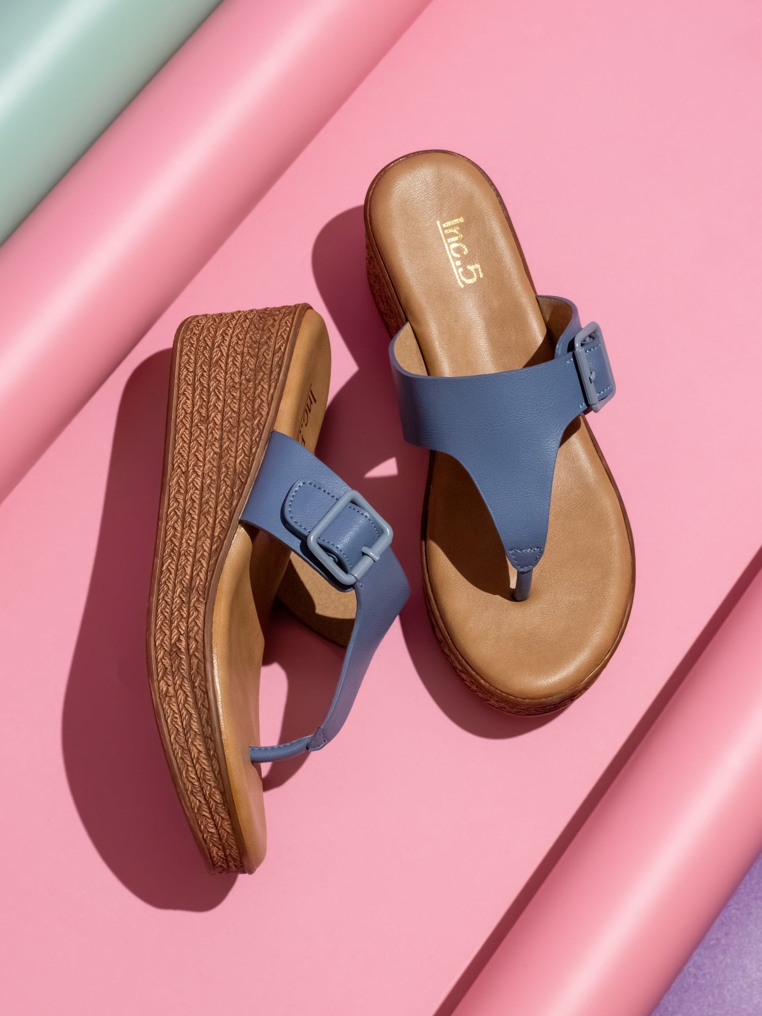 Women Blue Open Toe Wedge Heels