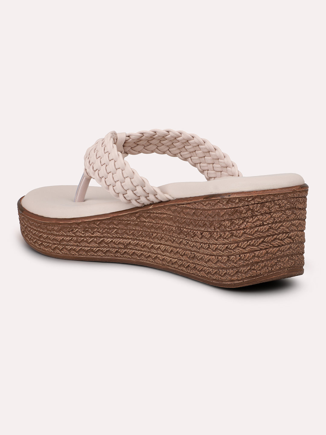 Women Cream Solid Textured Wedge Heels