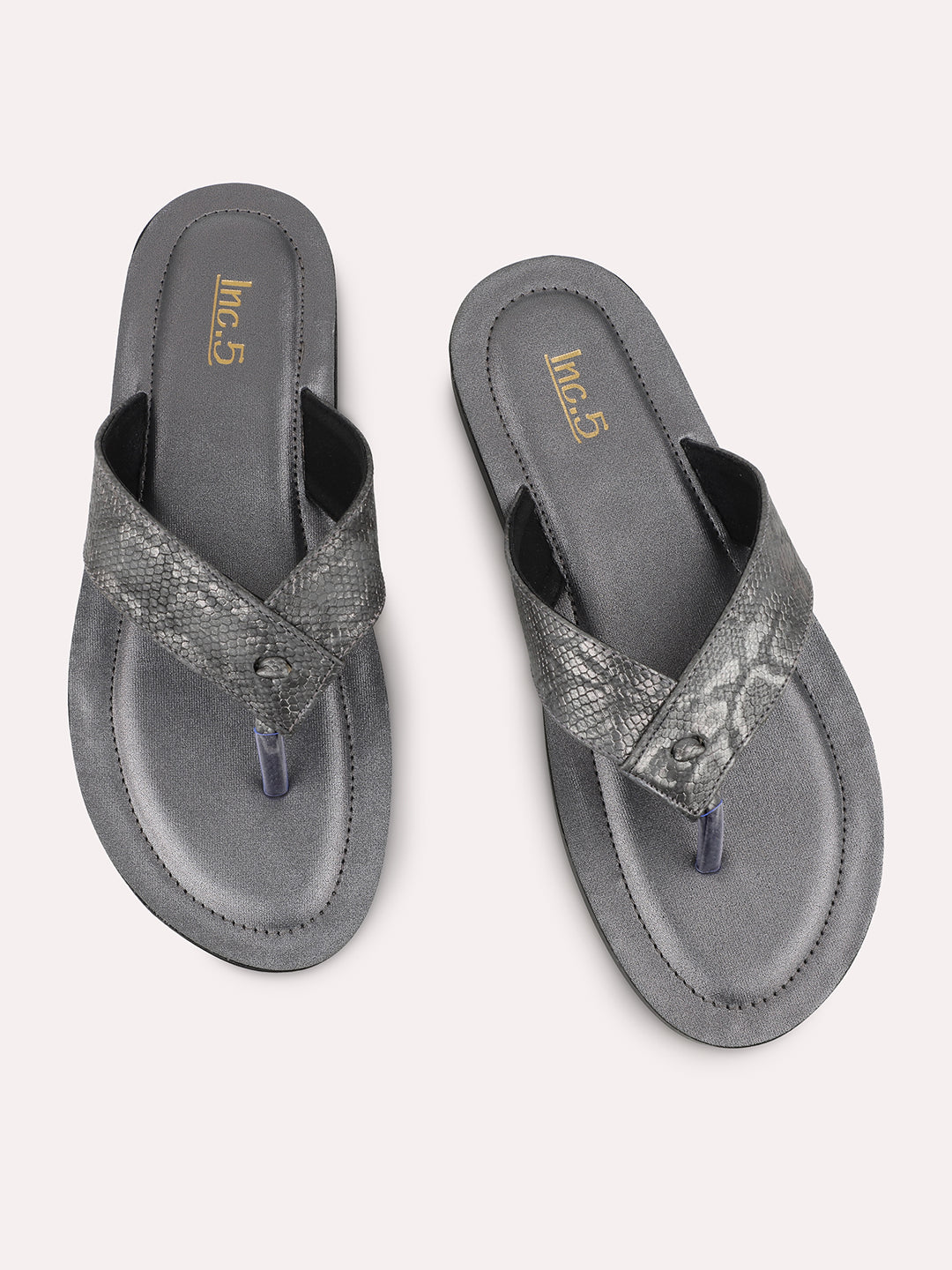 Women Pewter Textured Open Toe Flats